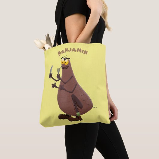 Grappig hongerige lelijke cartoon tote bag (Dichtbij)
