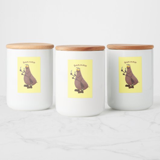 Grappig hongerige lelijke cartoon voedselcontainer etiket (Flessen)