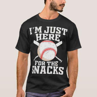 Grappig honkbal Ik ben hier alleen voor de snacks T-shirt