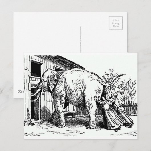 Grappig - hopeloos, past niet op olifant briefkaart (Voorkant / Achterkant)