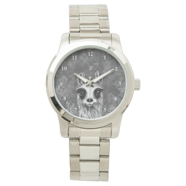 Grappig horloge met Curious Llama (Voorkant)