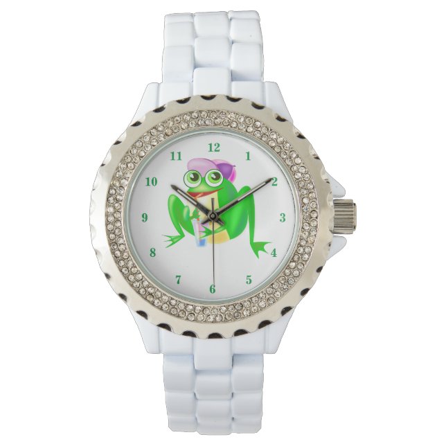 Grappig horloge met Happy Party Frog (Voorkant)