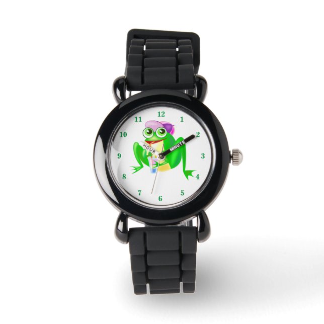 Grappig horloge met Happy Party Frog (Voorkant)