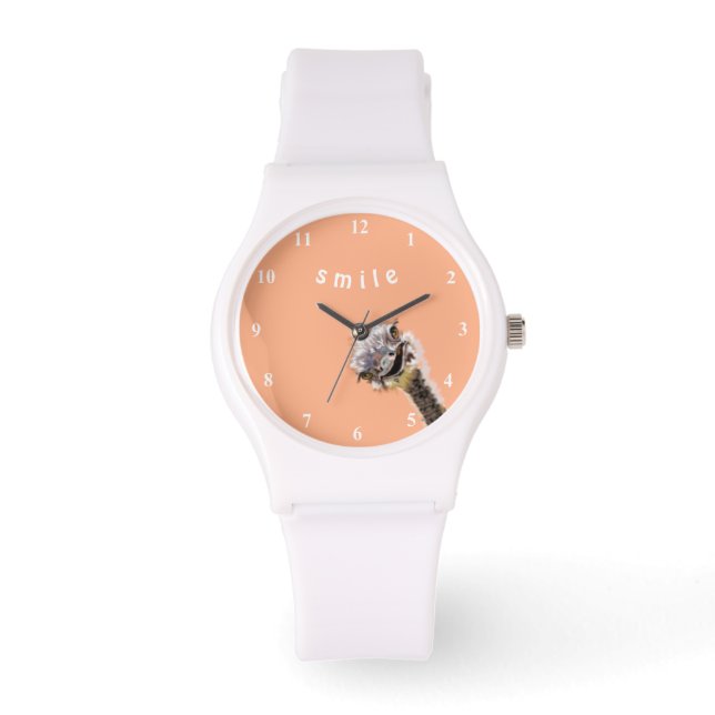 Grappig horloge met Happy Playful struisvogel - Sm (Voorkant)