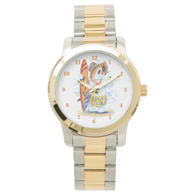Grappig horloge met Snowman Surfer (Voorkant)