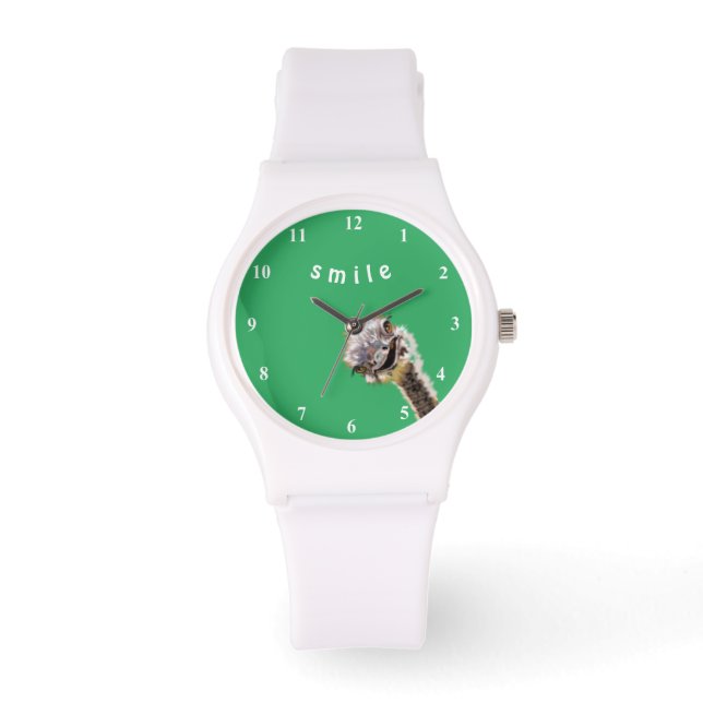 Grappig horloge met speelse struisvogel - Smile (Voorkant)