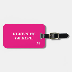 Grappig Hot Pink Monogram Typografie Naam Script Bagagelabel