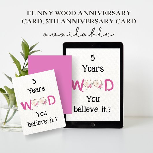 Grappig houten Jubilea Kaart, 5e Jubileum Kaart