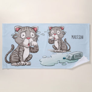 Grappig Huilen Katten aangepaste naam & kleur stra Strandlaken