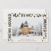 Grappig Huis Bewegende Zwarte Lettering Kerstfoto Feestdagenkaart (Voorkant)