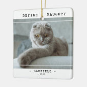 Grappig huisdier 'Definieer ondeugend' Foto Kerstm Keramisch Ornament (Links)