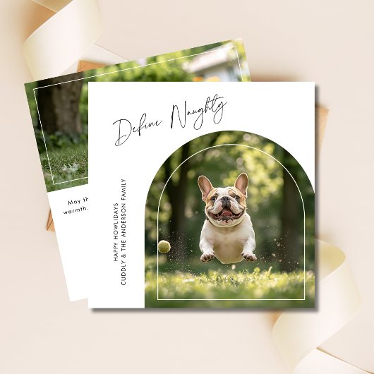 Grappig Huisdier Definieer Stoute Hond Kerstboog F Feestdagenkaart