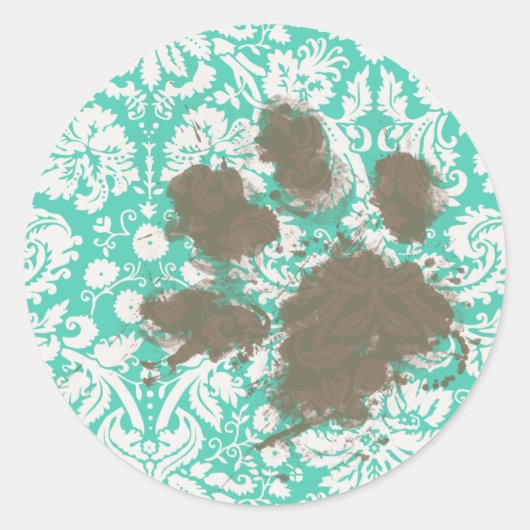 Grappig huisdier eigenaar Seafoam Green Damask Ronde Sticker (Voorkant)