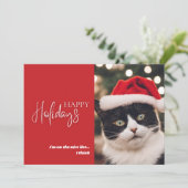 Grappig Huisdier Kat Kerst Leuke Lijst Rood Feestdagenkaart (Staand voorkant)