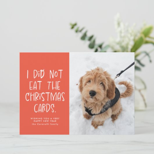 Grappig huiskoraalperzik Nieuwjaarsfoto Feestdagenkaart (Staand voorkant)