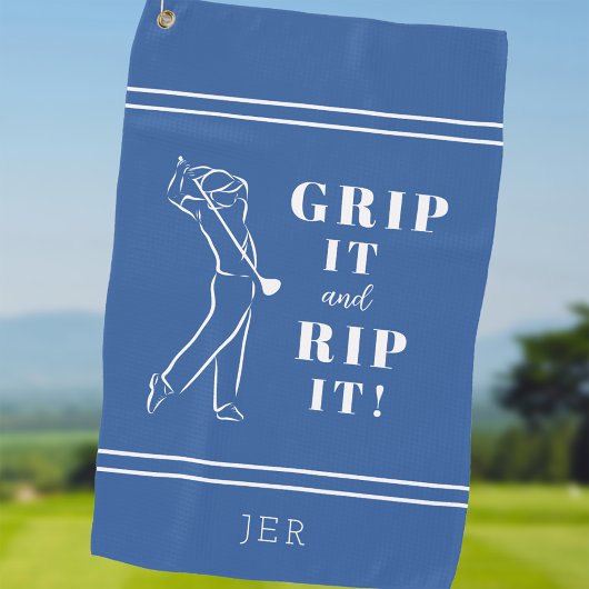 Grappig Humoureus Golf Grip Rip Mannen Blue Custom Golfhanddoek