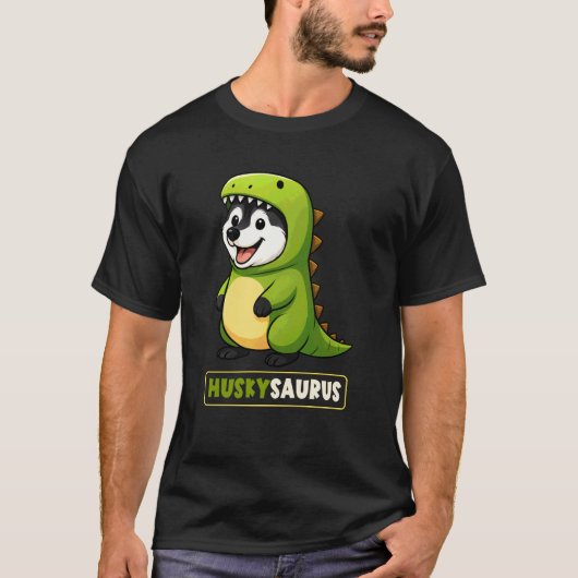Grappig Husky Dinosauruskostuum Trex Huskysaurus A T-shirt (Voorkant)