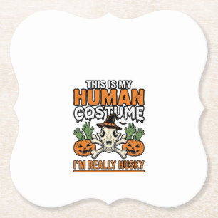 Grappig Husky Mensen Kostuum Halloween Hond Shirt  Kartonnen Onderzetters