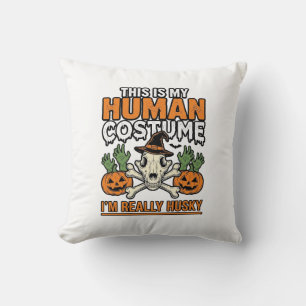 Grappig Husky Mensen Kostuum Halloween Hond Shirt  Kussen