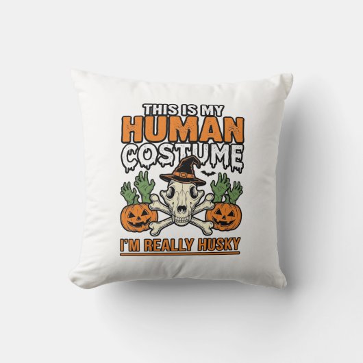 Grappig Husky Mensen Kostuum Halloween Hond Shirt  Kussen (Voorkant)