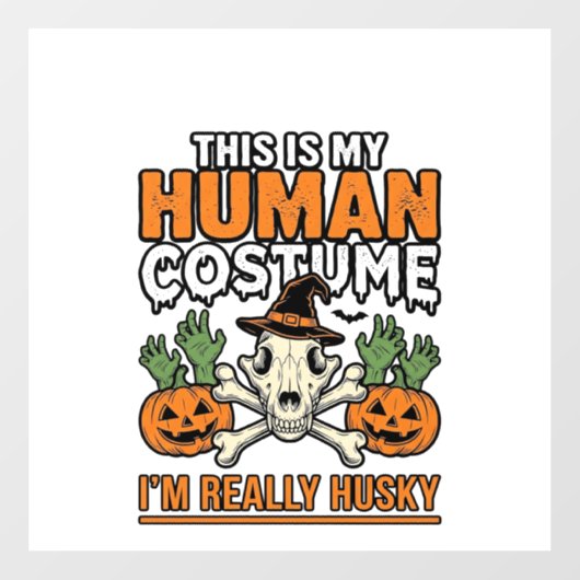 Grappig Husky Mensen Kostuum Halloween Hond Shirt Raamsticker (Vel)