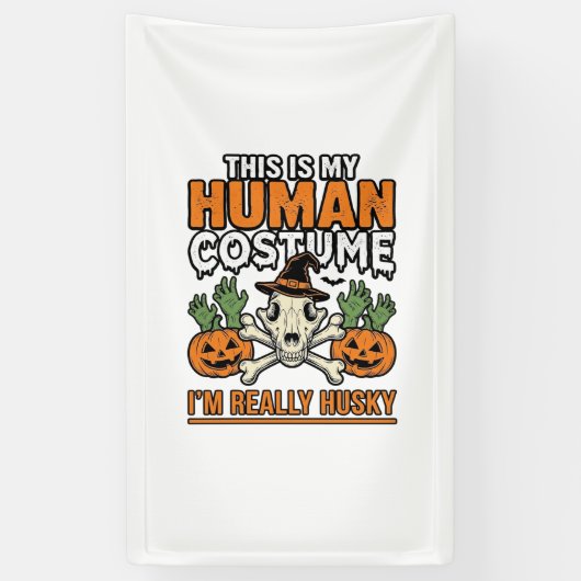 Grappig Husky Mensen Kostuum Halloween Hond Shirt Spandoek (Verticaal)