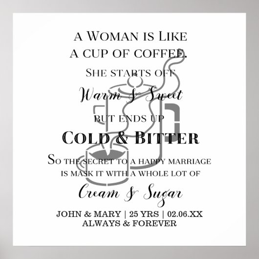 Grappig huwelijk als koffie-Jubileum met namen Poster (Voorkant)