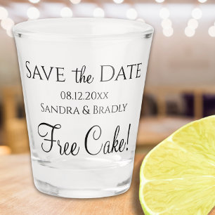 Grappig Huwelijk Bewaar de Datum Zwart Gratis Cake Shot Glas