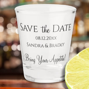 Grappig Huwelijk Bewaar de Datum Zwart Wit Typogra Shot Glas