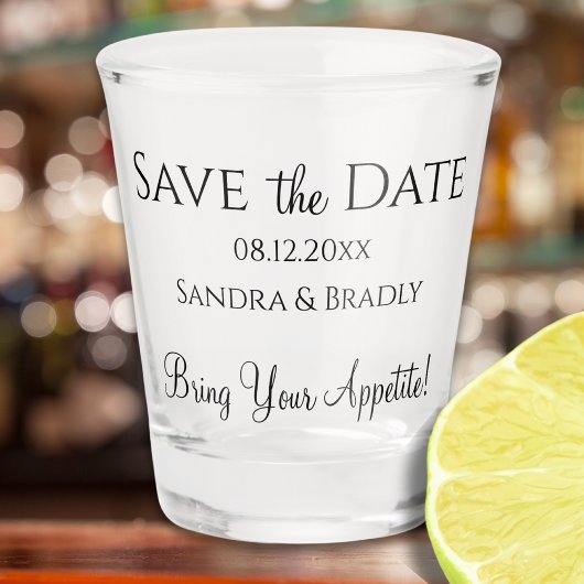 Grappig Huwelijk Bewaar de Datum Zwart Wit Typogra Shot Glas
