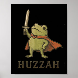Grappig Huzzah Kikker T-shirt, Vintage Padder Ridd Poster