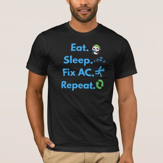 Grappig HVAC-technicus T-shirt – Eten Slapen AC re (Voorkant)