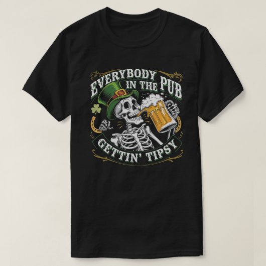 Grappig Iers Drink T-shirt St Patrick's Day Skelet (Design voorkant)