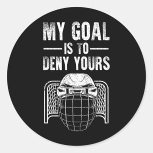 Grappig IJshockey Keeper Ontwerp Kinderen Mannen V Ronde Sticker