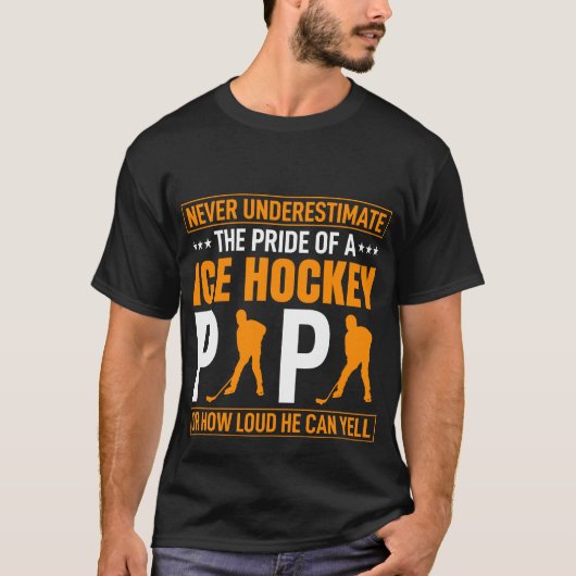 Grappig ijshockey met het roepen van pap-woordkuns t-shirt (Voorkant)