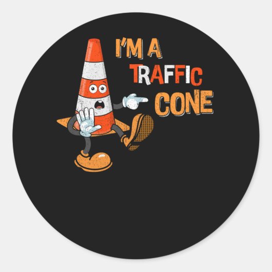 Grappig Ik ben een Traffic Cone Lazy Halloween kos Ronde Sticker (Voorkant)