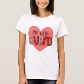 Grappig ik ben met Cupido Red Fancy Script Pink He T-shirt (Voorkant)