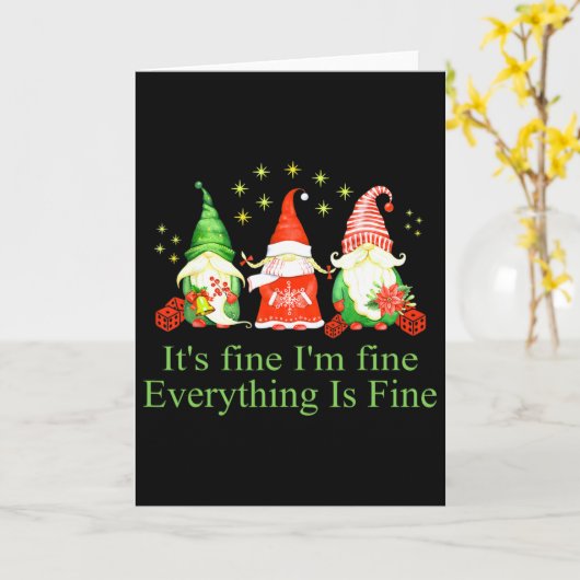 Grappig ik ben prima alles is prima kabouter kerst kaart (Gele Bloem)