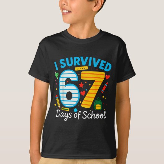Grappig ik heb 67 dagen school overleefd leraar le t-shirt (Voorkant)