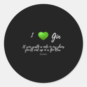 Grappig Ik hou van Gin Drinker Heart Graphic Party Ronde Sticker