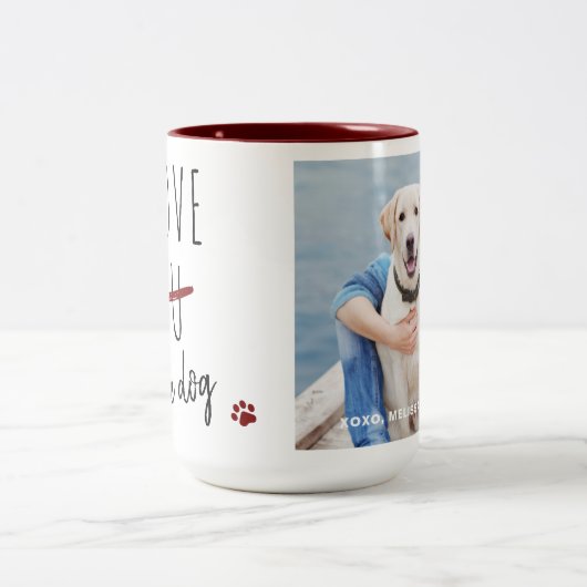 Grappig Ik hou van je hond Custom Photo Valentijns Tweekleurige Koffiemok (Center)