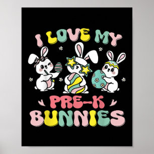Grappig Ik hou van mijn pre-k konijntjes kleuterju Poster