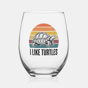 Grappig Ik Hou Van Schildpadden Vintage Gravure T- Wijnglas Zonder Voet