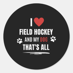 Grappig ik hou van veldhockey en mijn hond hondenl ronde sticker
