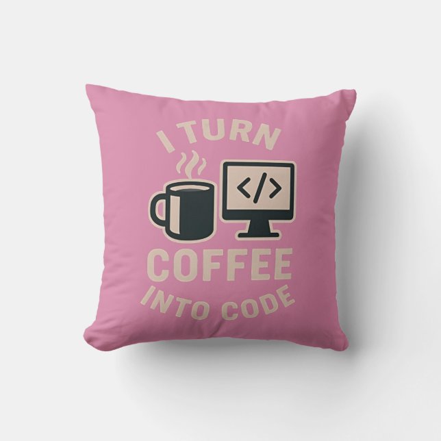 Grappig ik verander koffie in code kussen (Voorkant)