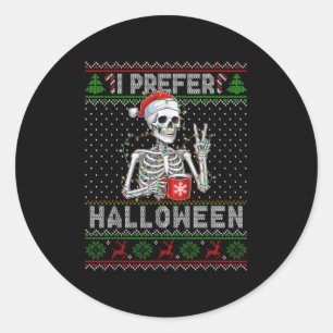 Grappig, ik verkies Halloween-skelet lelijke Kerst Ronde Sticker