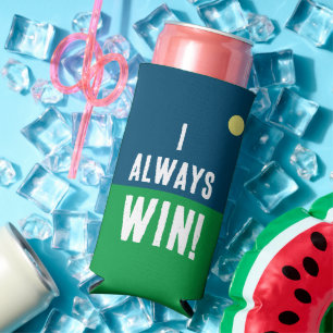 Grappig "Ik win altijd!" Blauw & Wit Golfen Seltzer Blikjeskoeler