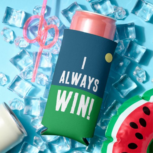 Grappig "Ik win altijd!" Blauw & Wit Golfen Seltzer Blikjeskoeler (Insitu Zomer)
