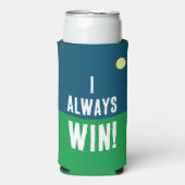Grappig "Ik win altijd!" Blauw & Wit Golfen Seltzer Blikjeskoeler (Seltzer Voorkant)