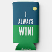 Grappig "Ik win altijd!" Blauw & Wit Golfen Seltzer Blikjeskoeler (Achterkant)